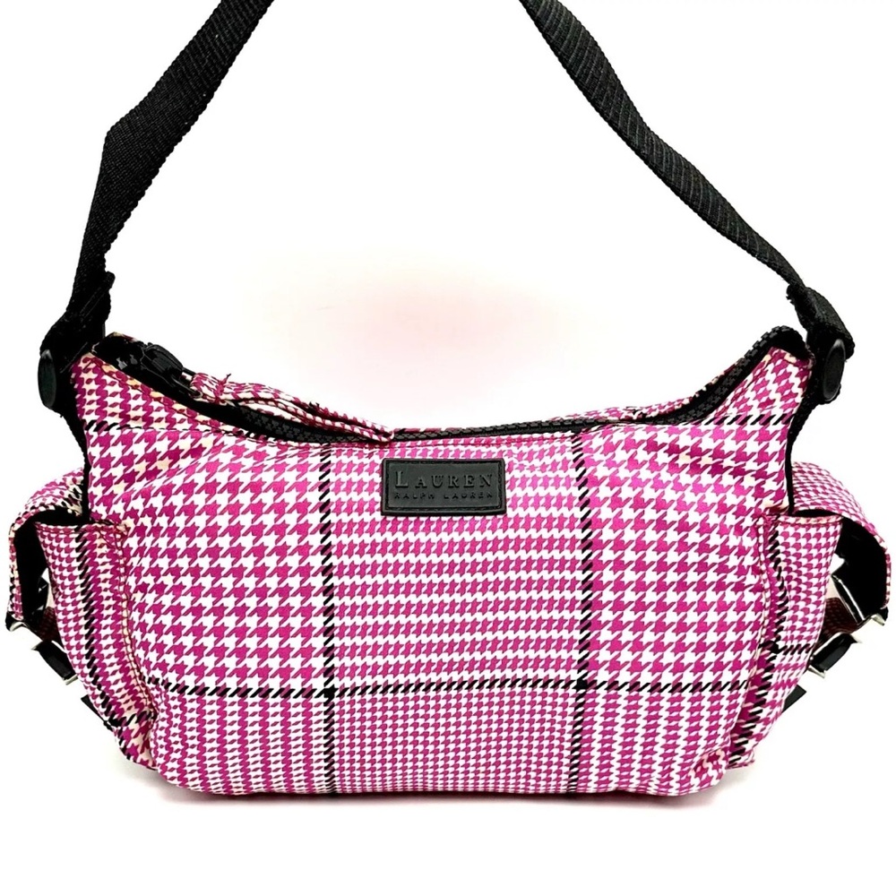 Ralph Lauren Pink and Black Shoulder Bag with Houndstooth Pattern